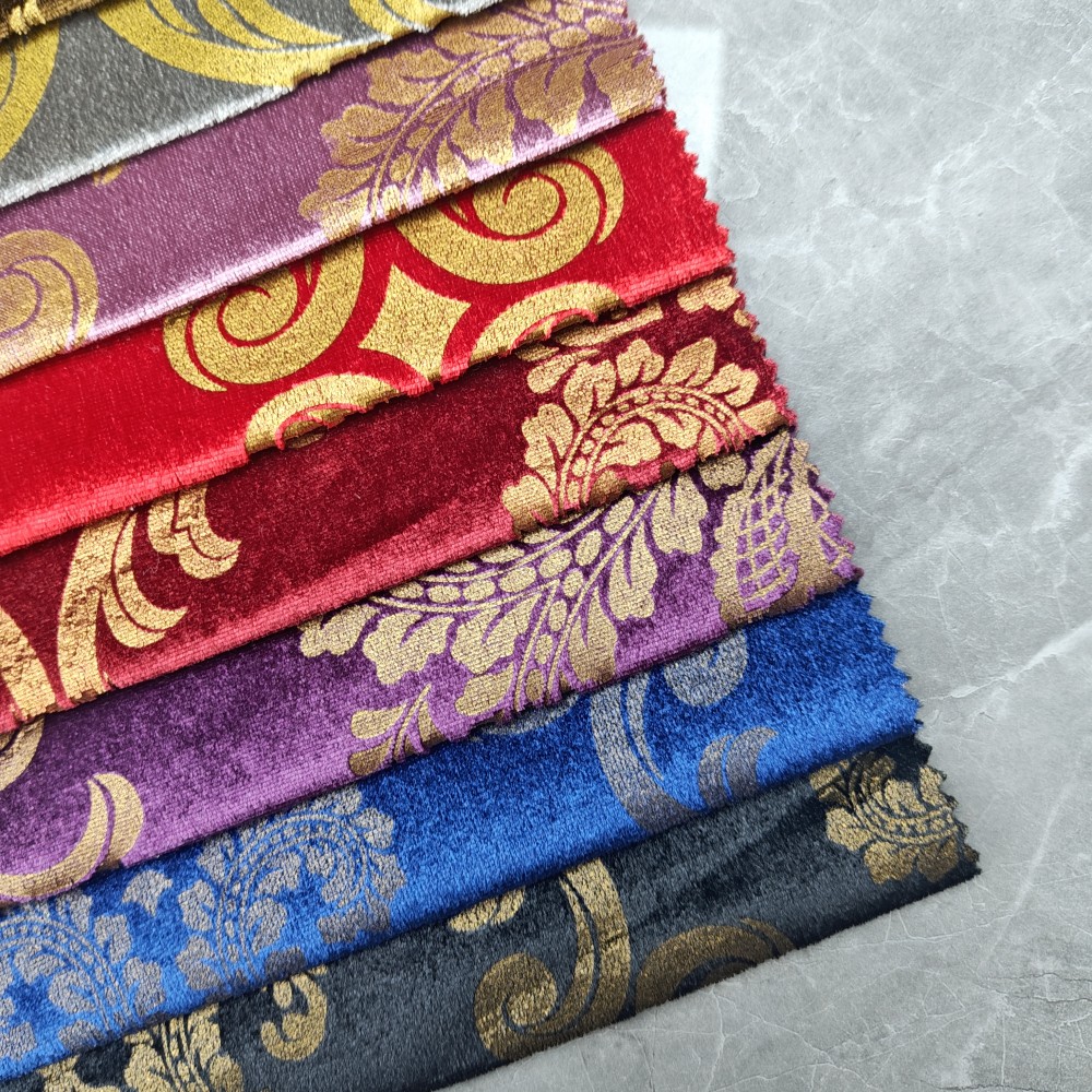 پارچه مخملی رنگارنگ رویال گل ژاکارد Colorful Royal Floral Jacquard Velvet Fabric