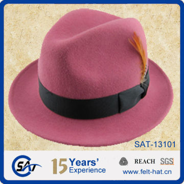 Short Brim Fedora Felt Hat Pink