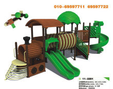 Rubber Coat Steel With Wooden Train Playground , Children Playground
