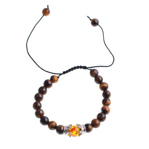 Silver Crown Syn.Amber Tiger Eye Woven Beads Bracelet