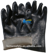 Long Cotton Lined Rough Finished Black PVC Dipped Rigger Gloves