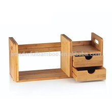 Bamboo Desk Organizer with 2 Drawers for Office/Home, Expandable and Adjustable Bookshelf