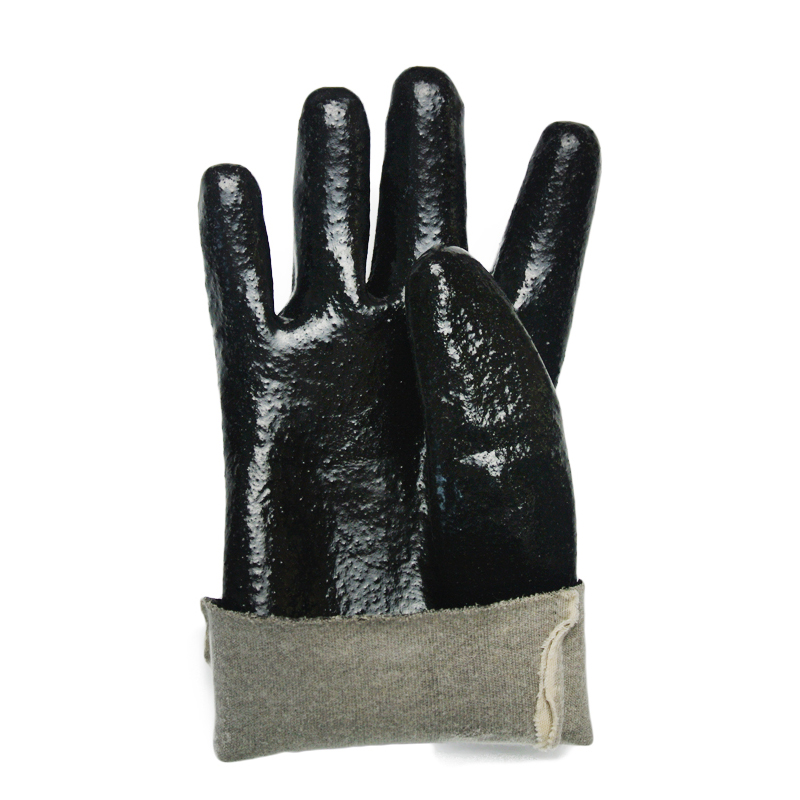 Black PVC dipped gloves rough finish interlock liner 11''