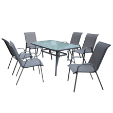 Elegant French Glass Dining Table with Metal Chairs