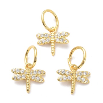 Set of 10 Dragonfly Pendants with Brass and Cubic Zirconia Charms - Pandahall
