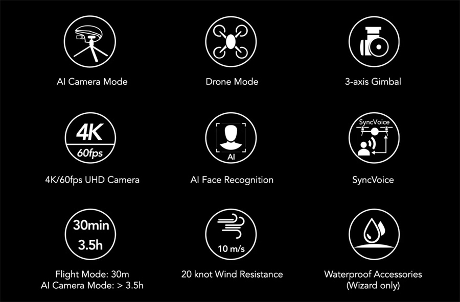 3 in 1 Power Egg X Wizard Version autonomous personal 4K AI camera handheld gimbal camera 30 min flying time AI Drone camera