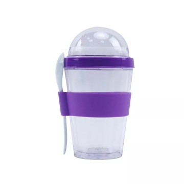 Multifunctional Double Wall Transparent Cup with Snack Container and Spoon