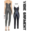 Glanzende verstelbare lusband faux lederen slanke jumpsuits