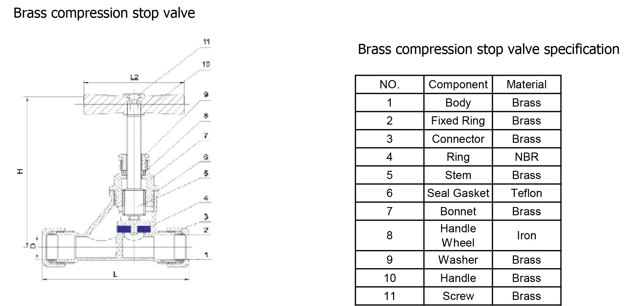 brass compression stop valve HS07 DWG