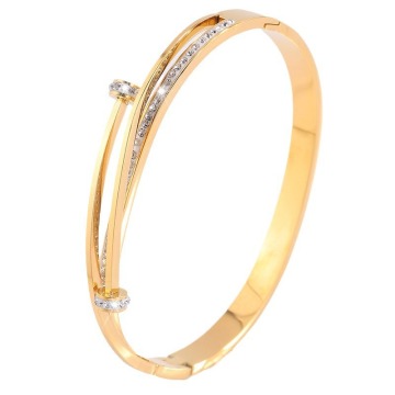 Luxury Stainless Steel Silver Couple Diamond Bangle Bracelet