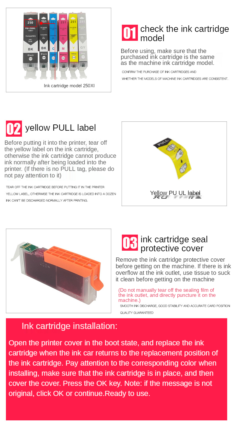 Compatible with Can PGI-250  CLI-251XLInk cartridge MG5420 MG5520 MG5522Printer ink cartridge Photo poster color print