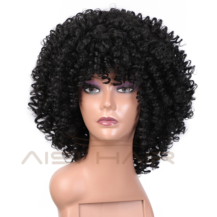 Aisi Hair Top Quality Short Afro Kinky Curly Black Bob Wigs With Bangs Deep Afro Curly Wave Wig Synthetic Wigs For Black Women