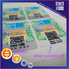 Scratch off with qr code hologram sticker