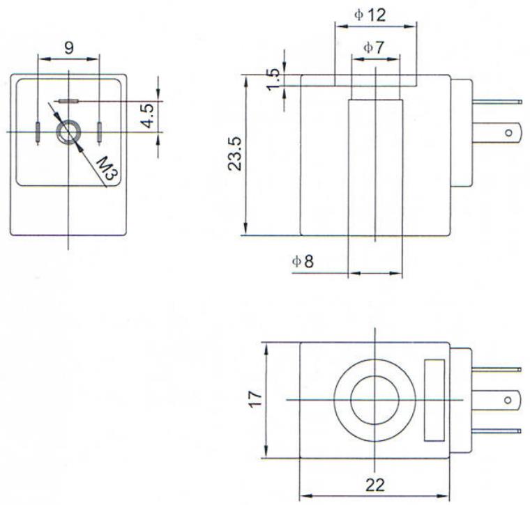 Overall dimension of 8 mm AC220V/DC24V Diameter Thermoplastic solenoid Coils