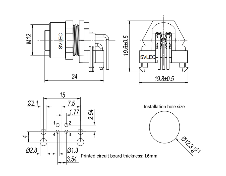 PCB mount M12 connector