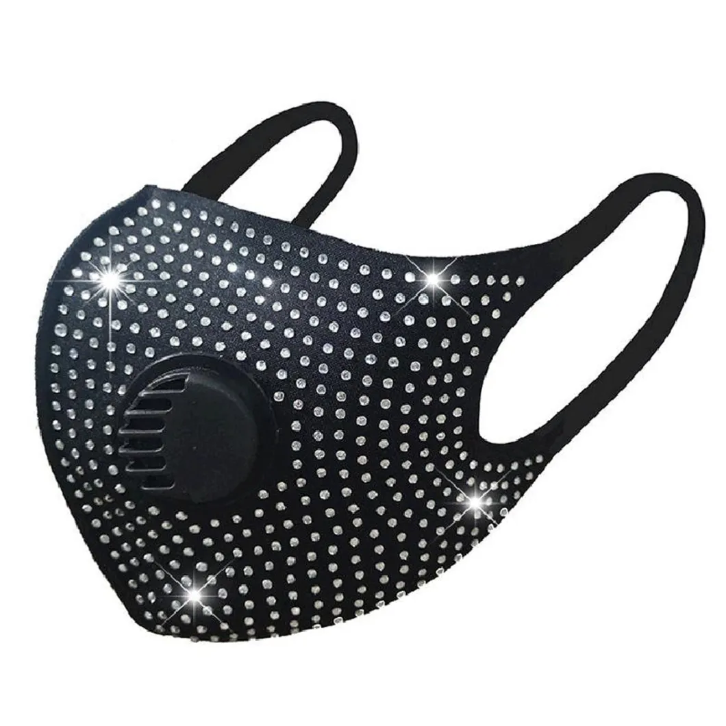 New with Breathing Valve Flash Rhinestone Dust Cloth Washable Facemask