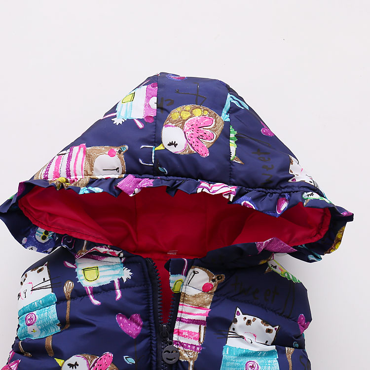 Children Clothing Winter Outerwear&Coats Animal Graffiti Thick Princess Girls Vest Hooded Kids Jackets Baby Girl Warm Waistcoat