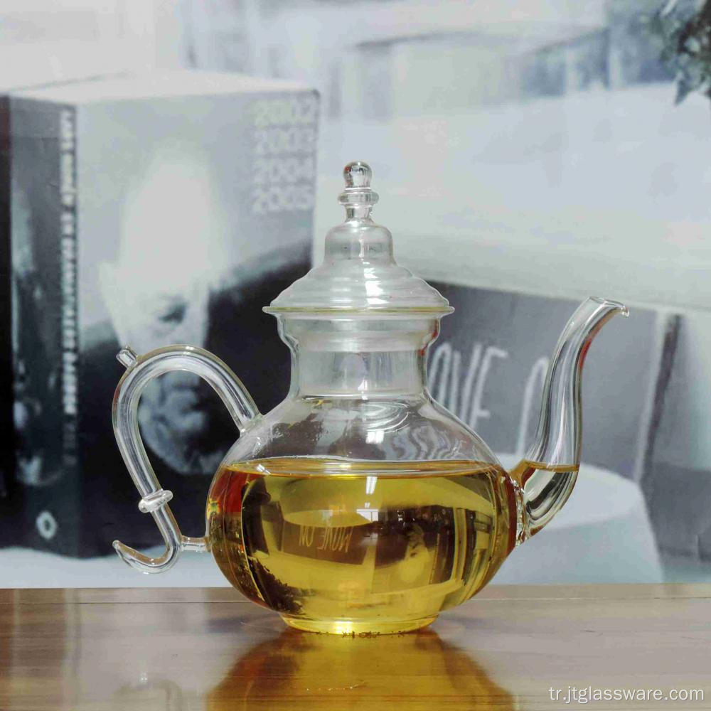 Yeni Isıya Dayanıklı Çiçek Açan Çay Bardağı Demlikli Çaydanlık