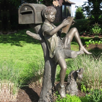 Hot Sale Garden Decoration Bronze Statue Boy And Dog Mailboxes