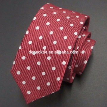 red with white polka dots linen tie