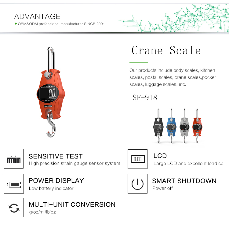 660Lb Digital Hanging Scale with Cast Aluminum Case Handheld 300Kg Mini crane scale