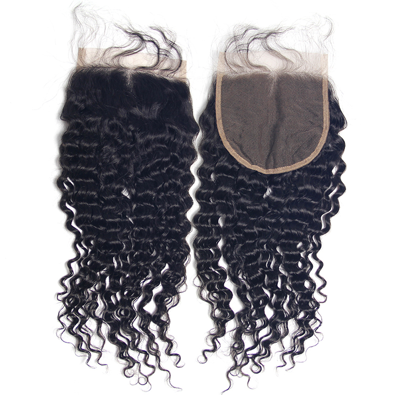 Large in stock unprocessed brazilian human 5x5 deep wave closure, swiss lace 5x5 closure and bundles