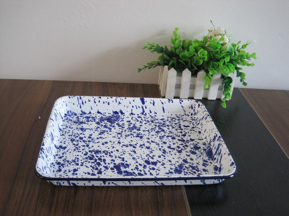 Qualified splatter Enamel Baking Tray Baking Dish With Roll Rim