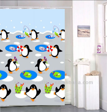 plyester cartoon penguin printed shower curtain