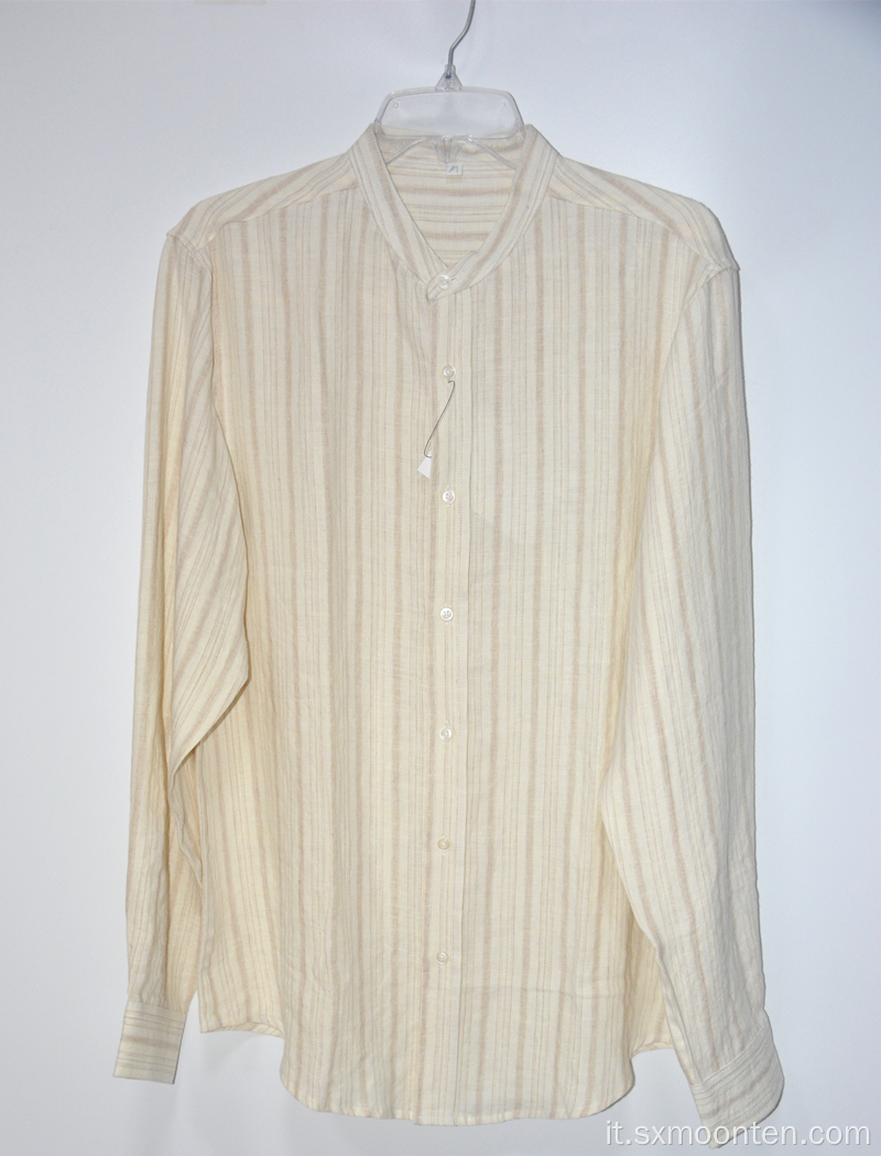 Camicia casual in puro lino da uomo a maniche lunghe