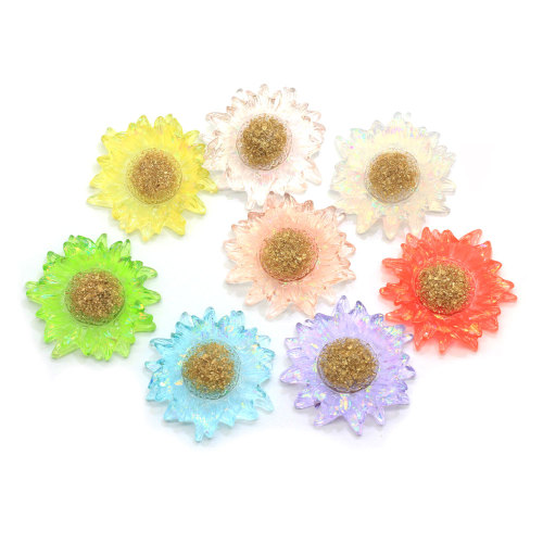 Duży przezroczysty kwiat stokrotki kwiat żywicy Flatback Cabochon koralik broszka łatka DIY rzemiosło biżuterii