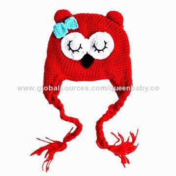 Red Crochet Babies Owl Beanie
