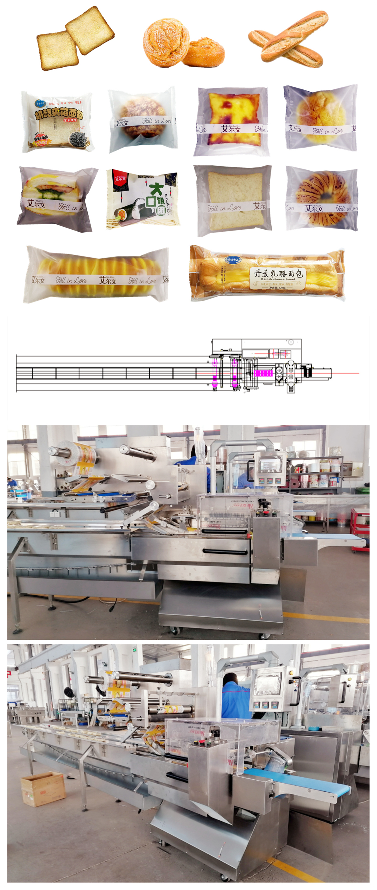 máquina de embalaje de pan de almohada pillow bread packing machine