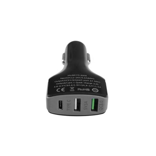 차량용 충전기 3-USB 포트 QC-3.0 Type-C 고속 충전기