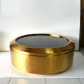 Cylindrical stainless steel short coffee table