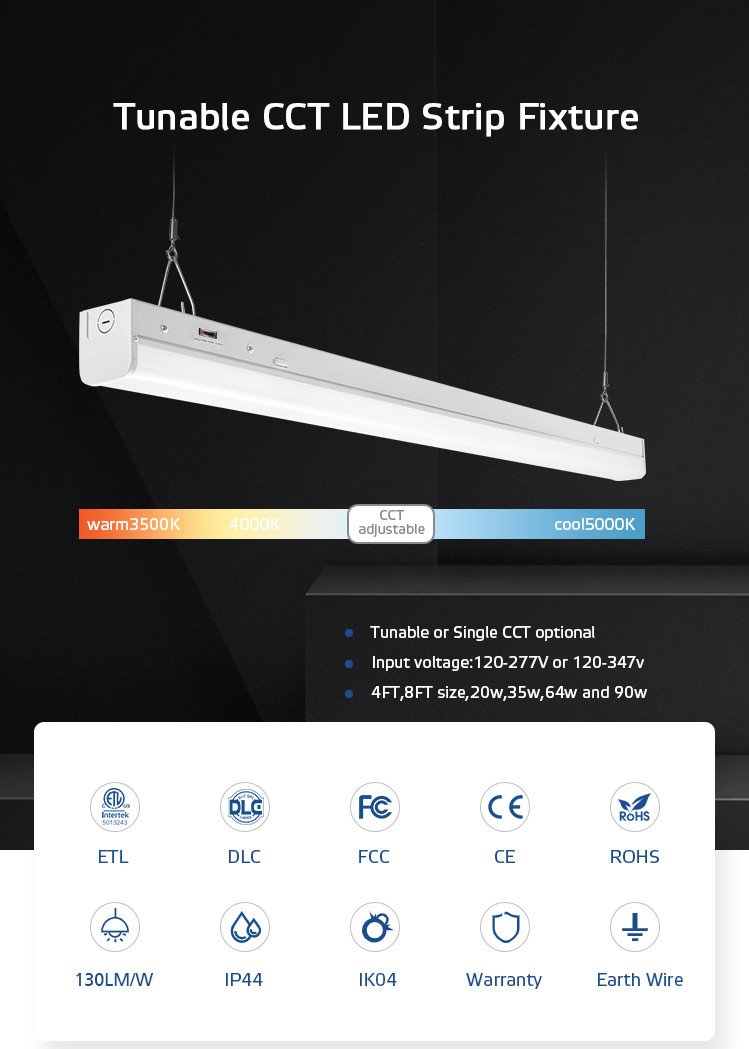 8ft Suspended PIR Sensor Tunable Color 3500k 4000k 5000k Changing LED Batten Garage Strip Light