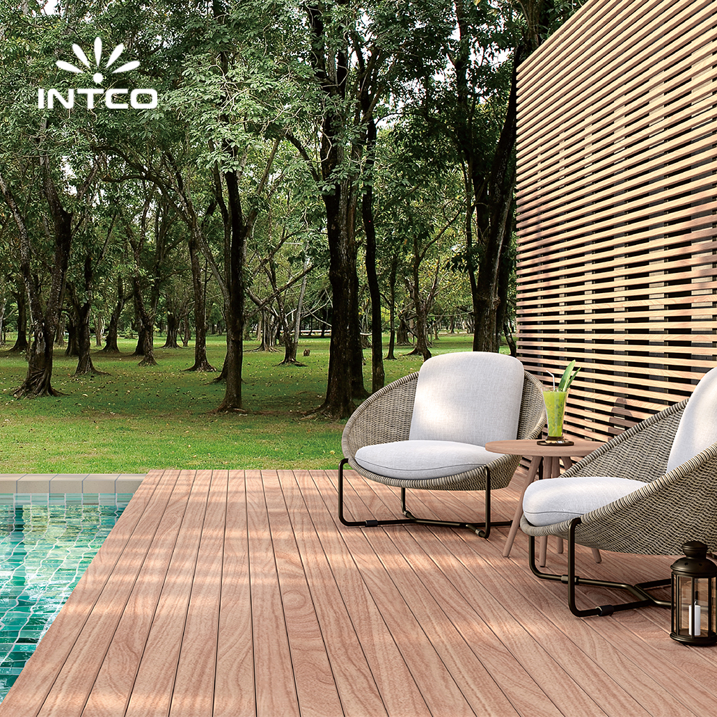 Intco New Arrival Waterproof Wood Plastic Composite Embossed Outdoor 3D WPC Hollow Decking