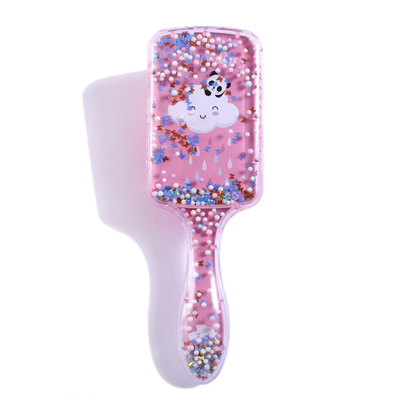 Pink Hair Brushes with Sponge and Glitter for Girls & Adults Natural, Curly, Straight, Wet or Dry Hair