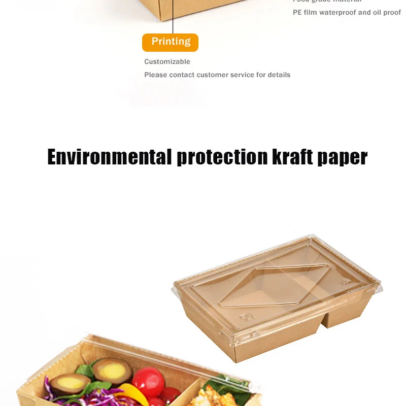 Eco Friendly Takeaway Food Containers Disposable Hot Soup Cups Kraft Paper Salad Bowl