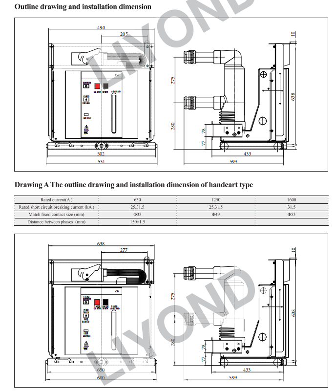 12kV High Voltage Drawer breaker primary cut-out switch indoor VCB withdrawable type vacuum circuit breaker