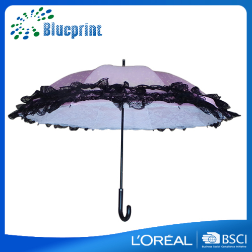 Fancy girl design 19 inches steel frame stick custom lace umbrella