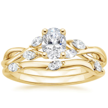 18K Gold Oval Diamond Leaf Vine Bridal Set