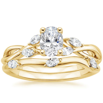 18K Gold Oval Diamond Leaf Vine Bridal Set