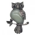 Natural Green Aventurine Alloy Owl Gemstone Pendant fow Men Jewelry Necklace