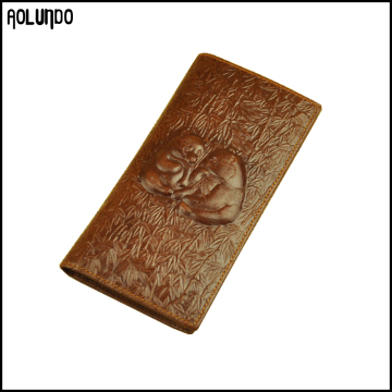 Real leather carved panda pattern mens wallet