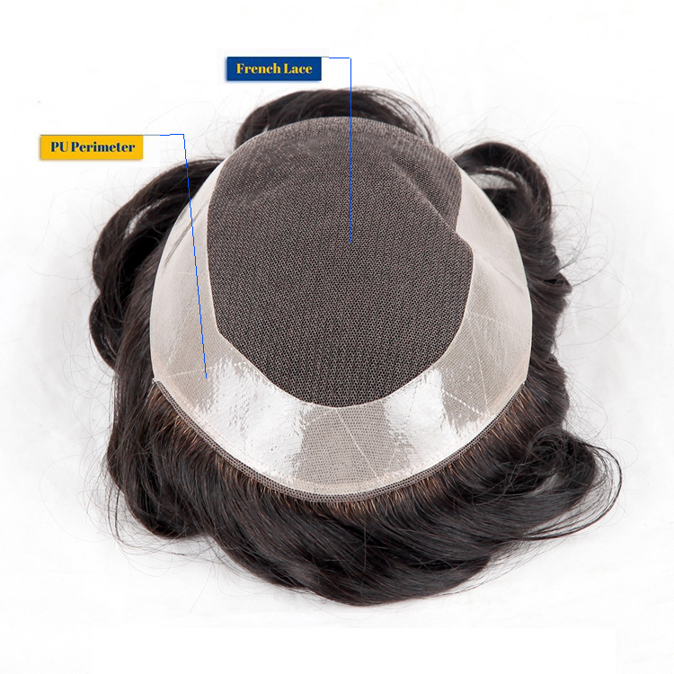 100% Human Hair Toupee For Men With Poly Around,  lace base hair replacement system