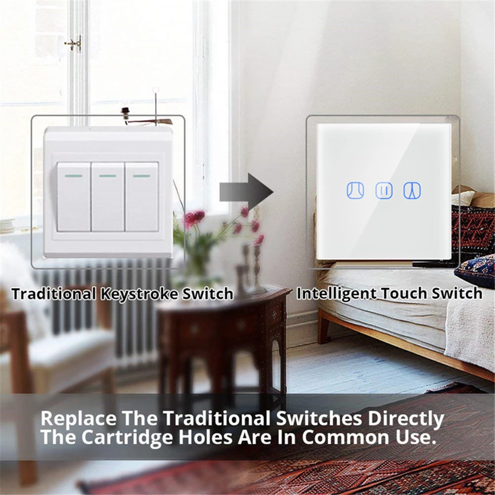 EU UK Touch WIFI Switch Control Motor Curtain Voice Control WIFI Curtain Control System Switch Wall Wifi Touch Switch Wireless