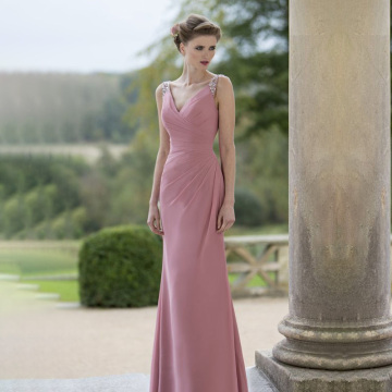 Beaded strap chiffon ruched sheath V- neck frock lehenga ladies gown woman fashion dresses