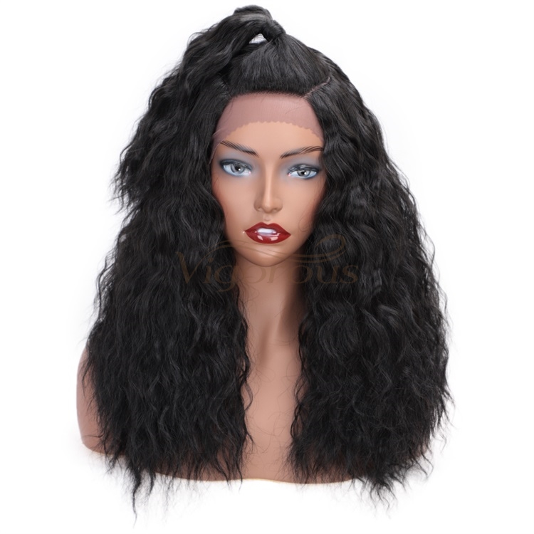 Vigorous Natural Black Synthetic Lace Front Wigs Long Water Wave Heat Resistant Fiber Hair Wigs for African Americans