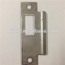 Satin nickel door deadbolt strike plate