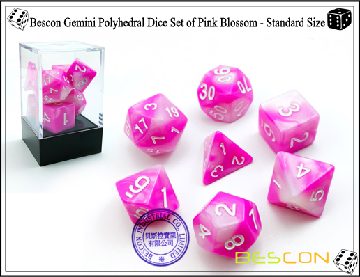 Bescon Gemini Polyhedral Würfel Set von Pink Blossom-1 Bescon Gemini Polyhedral Dice Set of Pink Blossom-1